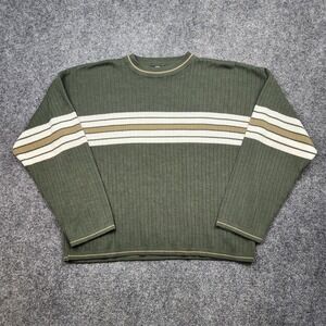 VTG Y2K Extreme Gear Sweater Mens XL Green Striped Crewneck Knit Pullover Casual